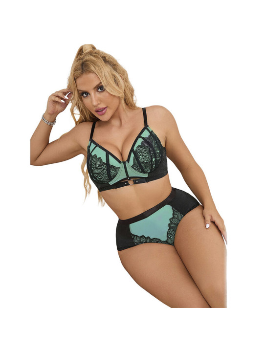 CONJUNTO LENCERÍA VERDE ENCAJE Y MALLA PUSH-UP SUBBLIME DE LA MARCA SUBBLIME SETS