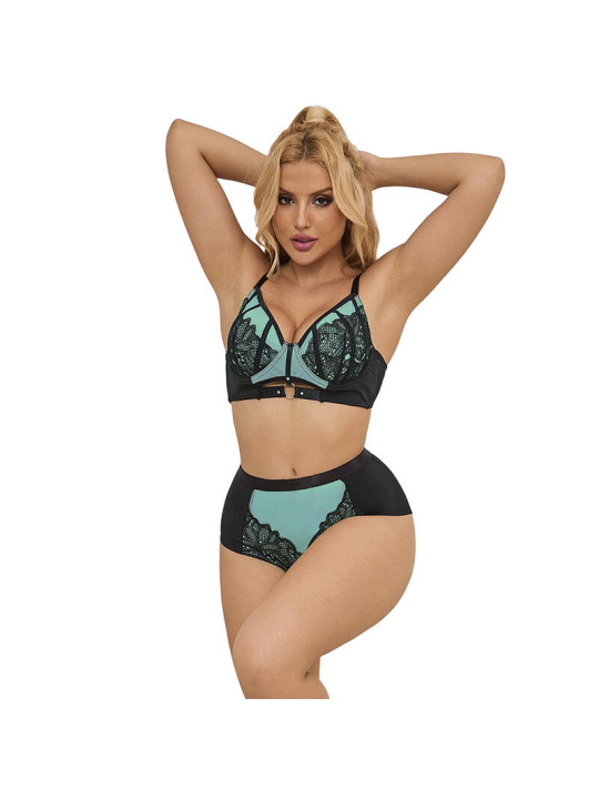 CONJUNTO LENCERÍA VERDE ENCAJE Y MALLA SUJETADOR PUSH-UP DE LA MARCA SUBBLIME SETS