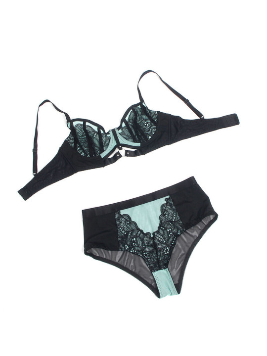CONJUNTO LENCERÍA VERDE ENCAJE Y MALLA SUJETADOR PUSH-UP DE LA MARCA SUBBLIME SETS