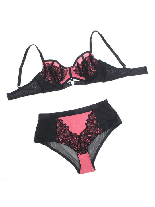 CONJUNTO LENCERÍA ROSA ENCAJE MALLA SUJETADOR PUSH-UP DE LA MARCA SUBBLIME SETS