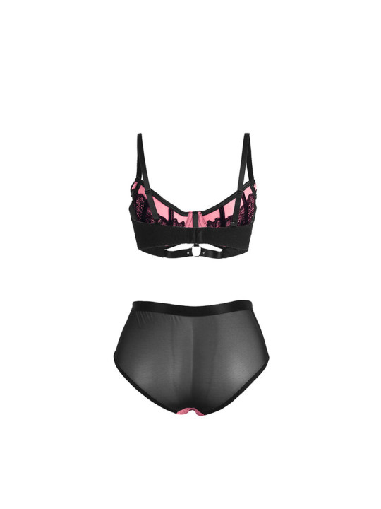 CONJUNTO LENCERÍA ROSA ENCAJE MALLA SUJETADOR PUSH-UP DE LA MARCA SUBBLIME SETS