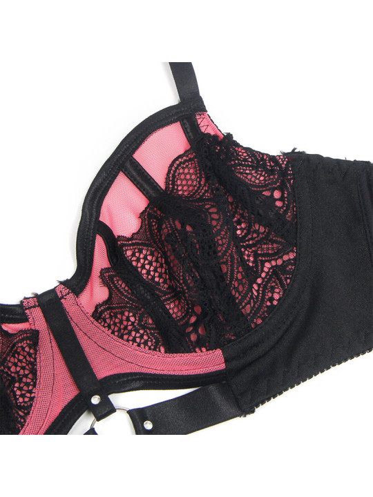 CONJUNTO LENCERÍA ROSA ENCAJE MALLA SUJETADOR PUSH-UP DE LA MARCA SUBBLIME SETS