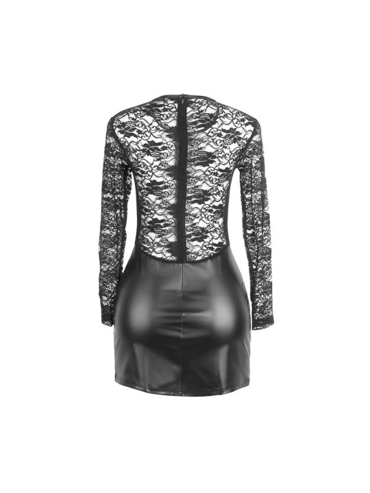 CAMISÓN SEXY NEGRO CUERO PU CON ENCAJE Y MANGA LARGA DE LA MARCA SUBBLIME DRESSES