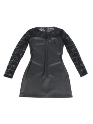 CAMISÓN SEXY NEGRO CUERO PU CON ENCAJE Y MANGA LARGA DE LA MARCA SUBBLIME DRESSES