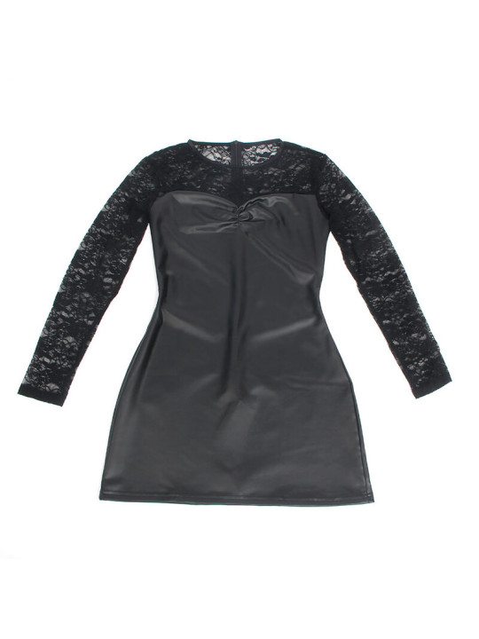 CAMISÓN SEXY NEGRO CUERO PU CON ENCAJE Y MANGA LARGA DE LA MARCA SUBBLIME DRESSES