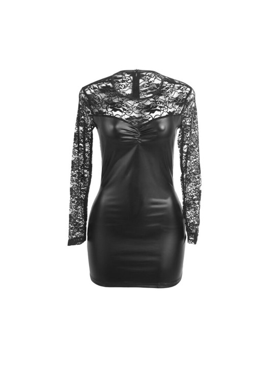 CAMISÓN SEXY NEGRO CUERO PU CON ENCAJE Y MANGA LARGA DE LA MARCA SUBBLIME DRESSES