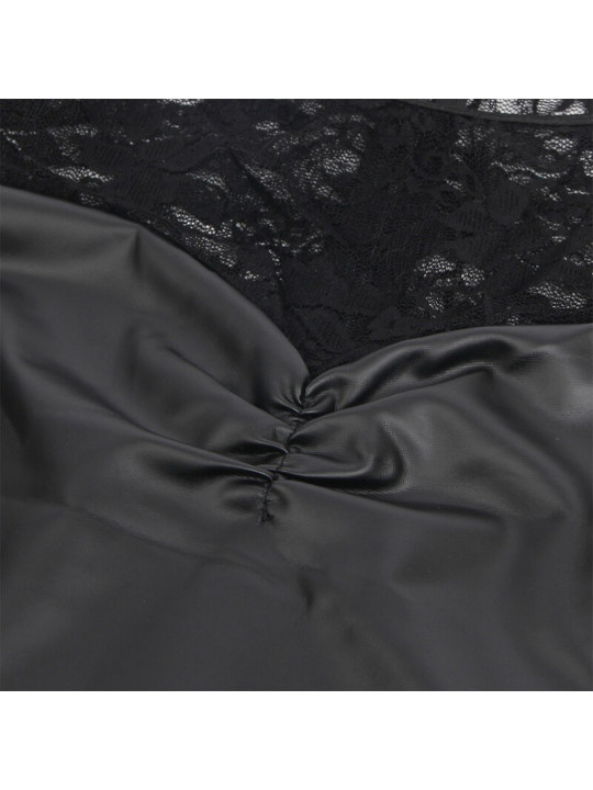 CAMISÓN SEXY NEGRO CUERO PU CON ENCAJE Y MANGA LARGA DE LA MARCA SUBBLIME DRESSES