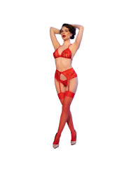 CHILIROSE SET LENCERÍA ROJO ENCAJE SUJETADOR TANGA MEDIAS DE LA MARCA CHILIROSE SETS