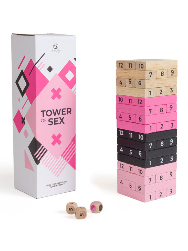 JUEGO DE MADERA TOWER OF SEX - 48 PIEZAS Y DADOS DE LA MARCA SECRETPLAY 100% GAMES