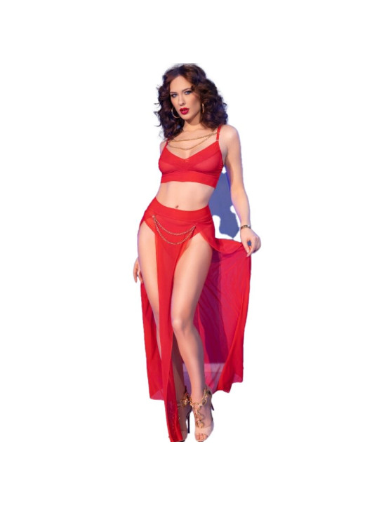 CONJUNTO LENCERÍA ROJO TOP LEGGINGS DETALLES DORADOS SENSUAL DE LA MARCA CHILIROSE SETS