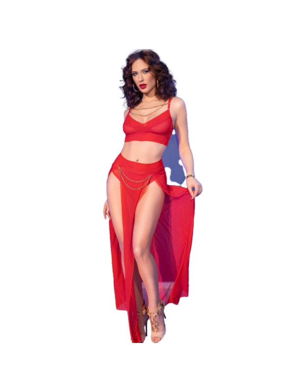 CONJUNTO LENCERÍA ROJO TOP LEGGINGS DETALLES DORADOS SENSUAL DE LA MARCA CHILIROSE SETS