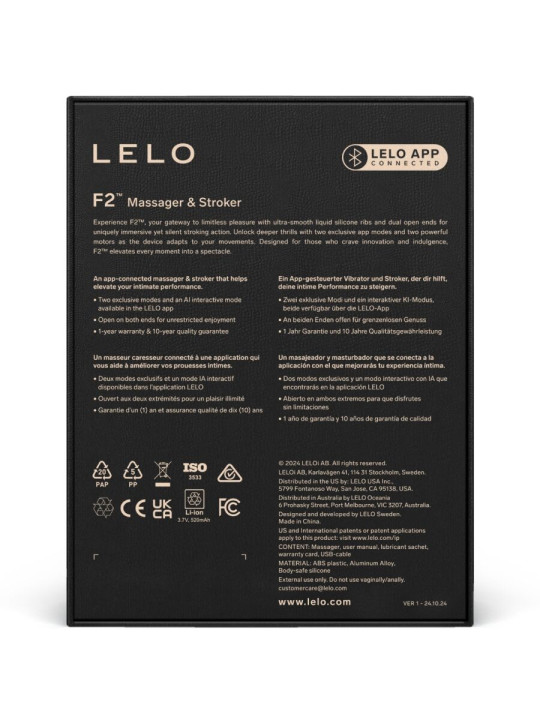 LELO F2S MASTURBADOR MASCULINO SILICONA LÍQUIDA APP CONTROL DE LA MARCA LELO