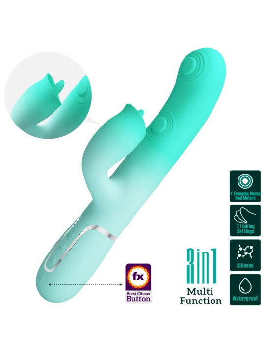 VIBRADOR RABBIT DUAL 7 MODOS SILICONA VERDE AGUA GIGI DE LA MARCA PRETTY LOVE FLIRTATION