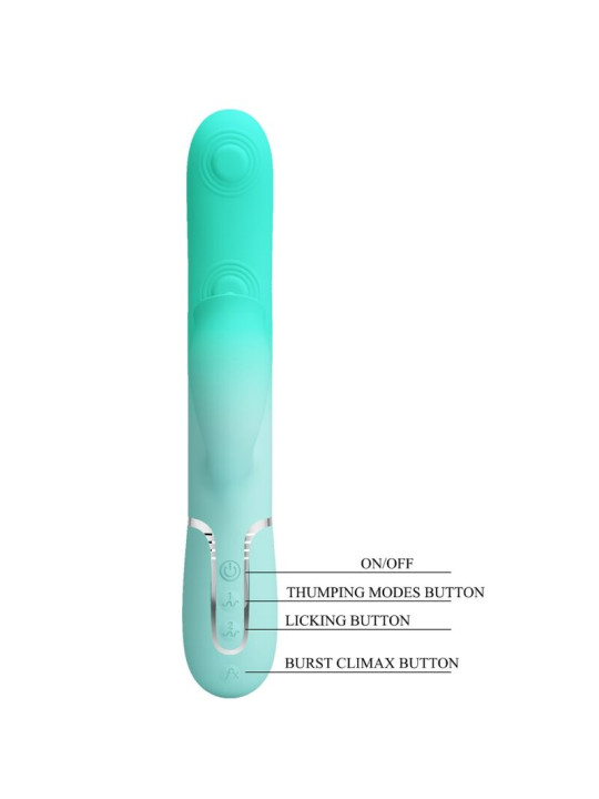 VIBRADOR RABBIT DUAL 7 MODOS SILICONA VERDE AGUA GIGI DE LA MARCA PRETTY LOVE FLIRTATION
