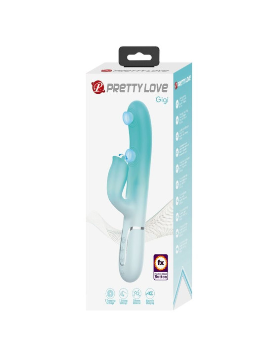 VIBRADOR RABBIT DUAL 7 MODOS SILICONA VERDE AGUA GIGI DE LA MARCA PRETTY LOVE FLIRTATION