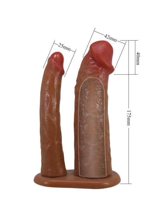 FUNDA DOBLE PENE EXTENSION 4CM SILICONA SUAVE MULATO DE LA MARCA PRETTY LOVE