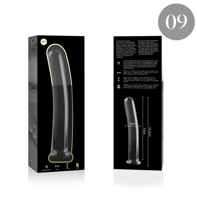 MODELO 9 DILDO CRISTAL BOROSILICATO TRANSPARENTE 15.5 CM -O- 2.5 CM DE LA MARCA NEBULA SERIES BY IBIZA