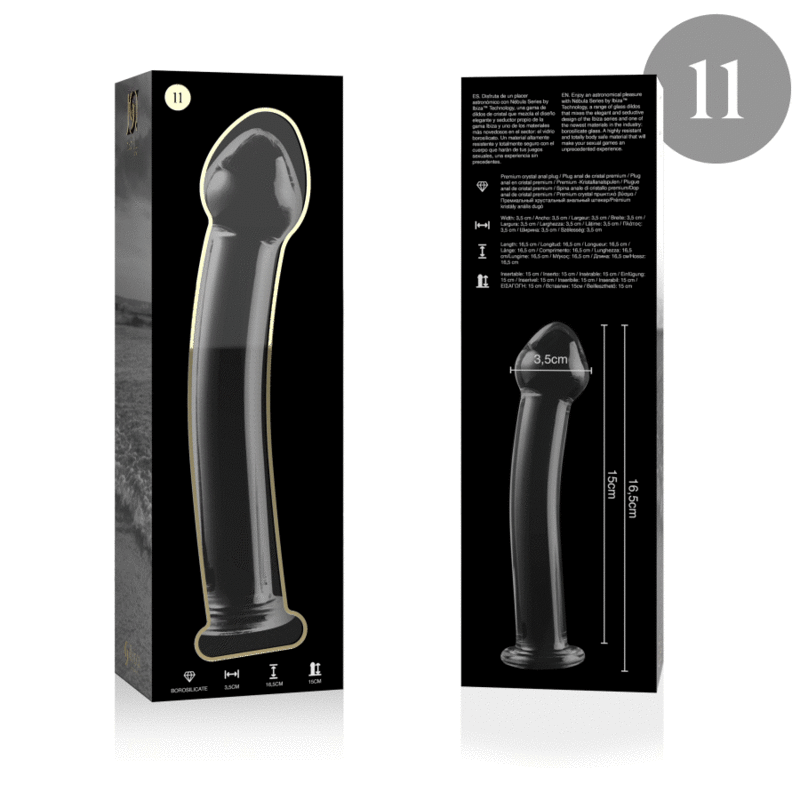MODELO 11 DILDO CRISTAL BOROSILICATO TRANSPARENTE 16 CM -O- 3 CM DE LA MARCA NEBULA SERIES BY IBIZA
