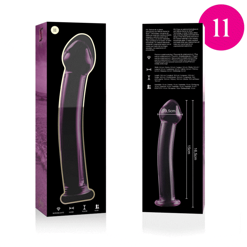 MODELO 11 DILDO CRISTAL BOROSILICATO TRANSPARENTE 16 CM -O- 3 CM DE LA MARCA NEBULA SERIES BY IBIZA