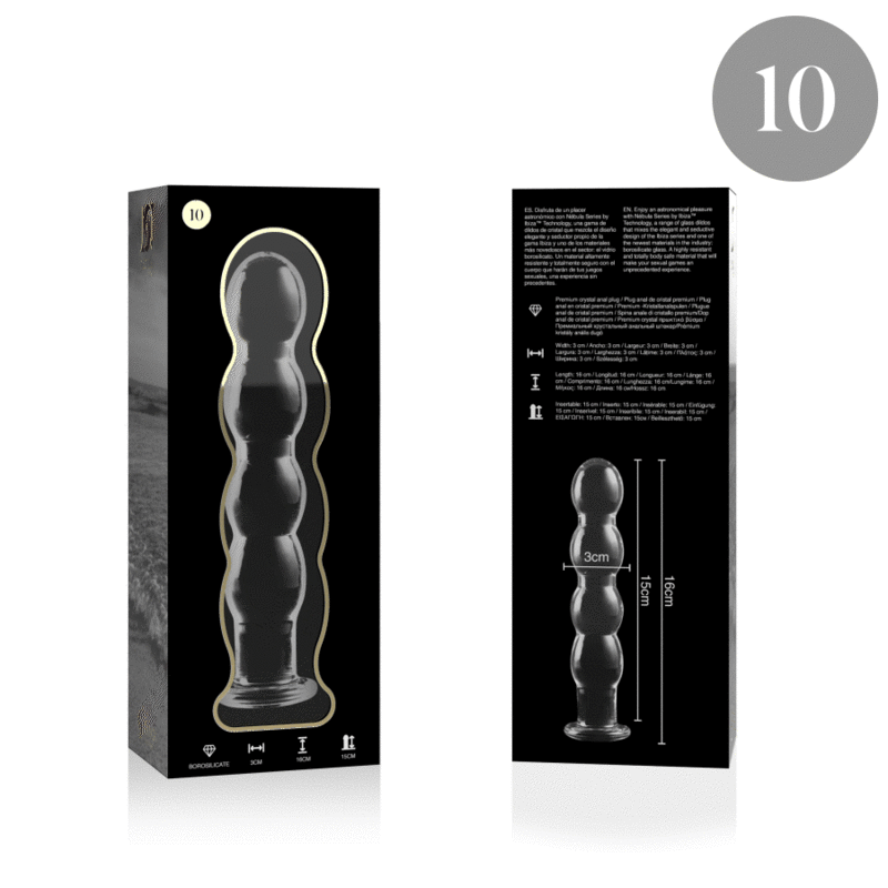 MODELO 10 DILDO CRISTAL BOROSILICATO TRANSPARENTE 16.5 CM -O- 3.5 CM DE LA MARCA NEBULA SERIES BY IBIZA
