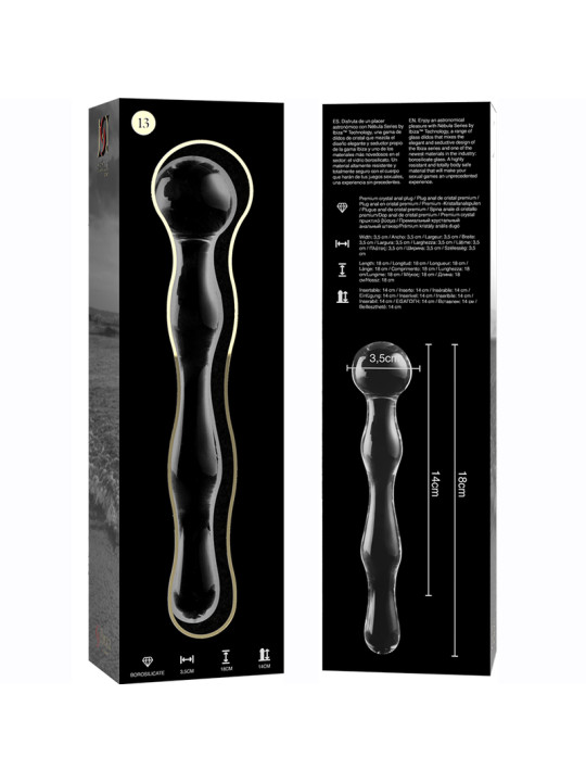 MODELO 13 DILDO CRISTAL BOROSILICATO TRANSPARENTE 18 CM -O- 3.5 CM DE LA MARCA NEBULA SERIES BY IBIZA