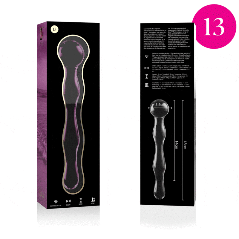 MODELO 13 DILDO CRISTAL BOROSILICATO TRANSPARENTE 18 CM -O- 3.5 CM DE LA MARCA NEBULA SERIES BY IBIZA