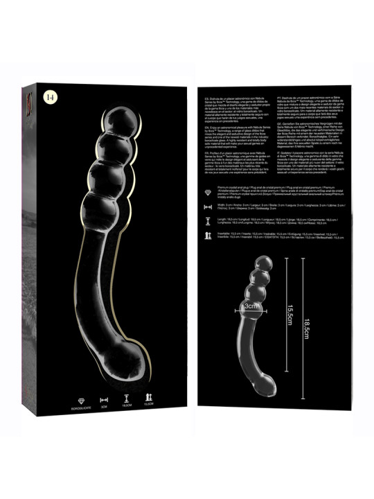 MODELO 14 DILDO CRISTAL BOROSILICATO TRANSPARENTE 18.5 CM -O- 3 CM DE LA MARCA NEBULA SERIES BY IBIZA