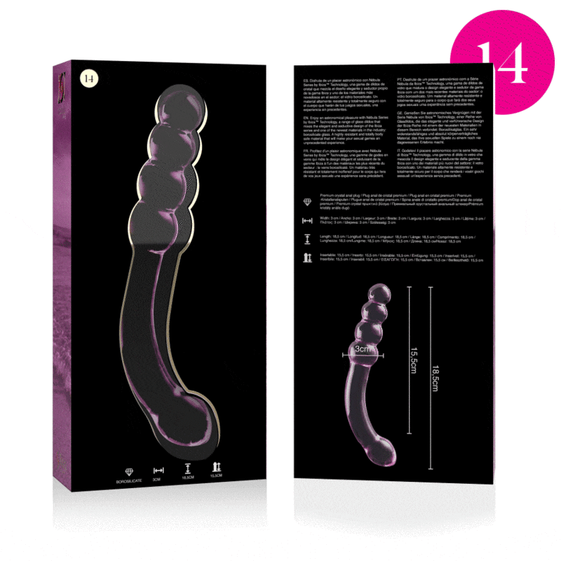 MODELO 14 DILDO CRISTAL BOROSILICATO TRANSPARENTE 18.5 CM -O- 3 CM DE LA MARCA NEBULA SERIES BY IBIZA