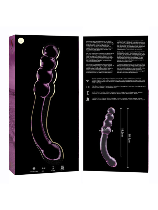 MODELO 14 DILDO CRISTAL BOROSILICATO TRANSPARENTE 18.5 CM -O- 3 CM DE LA MARCA NEBULA SERIES BY IBIZA