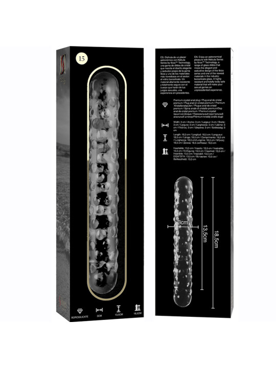 MODELO 15 DILDO CRISTAL BOROSILICATO TRANSPARENTE 18.5 CM -O- 3 CM DE LA MARCA NEBULA SERIES BY IBIZA