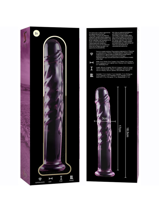 MODELO 16 DILDO CRISTAL BOROSILICATO TRANSPARENTE 18.5 CM -O- 3 CM DE LA MARCA NEBULA SERIES BY IBIZA