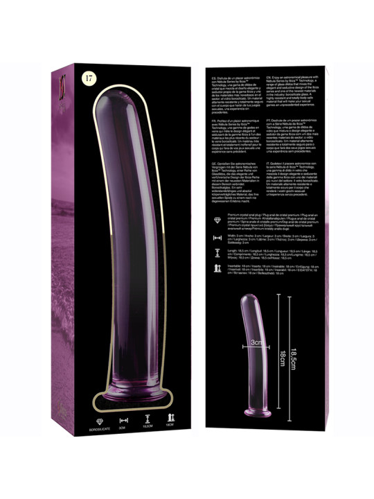 MODELO 17 DILDO CRISTAL BOROSILICATO TRANSPARENTE 18.5 CM -O- 3 CM DE LA MARCA NEBULA SERIES BY IBIZA