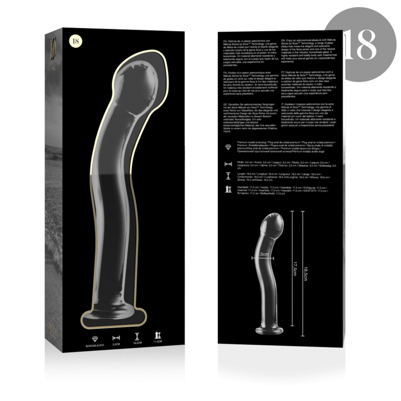 MODELO 18 DILDO CRISTAL BOROSILICATO TRANSPARENTE 18.5 CM -O- 3.5 CM DE LA MARCA NEBULA SERIES BY IBIZA