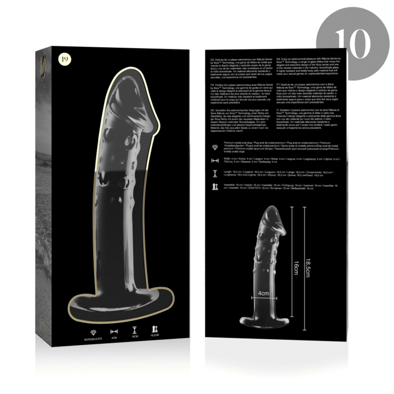 MODELO 19 DILDO CRISTAL BOROSILICATO TRANSPARENTE 18.5 CM -O- 4 CM DE LA MARCA NEBULA SERIES BY IBIZA