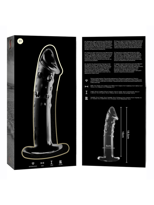 MODELO 19 DILDO CRISTAL BOROSILICATO TRANSPARENTE 18.5 CM -O- 4 CM DE LA MARCA NEBULA SERIES BY IBIZA
