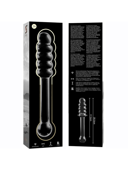 MODELO 20 DILDO CRISTAL BOROSILICATO TRANSPARENTE 20.5 CM -O- 3 CM DE LA MARCA NEBULA SERIES BY IBIZA
