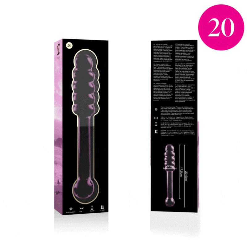MODELO 20 DILDO CRISTAL BOROSILICATO TRANSPARENTE 20.5 CM -O- 3 CM DE LA MARCA NEBULA SERIES BY IBIZA