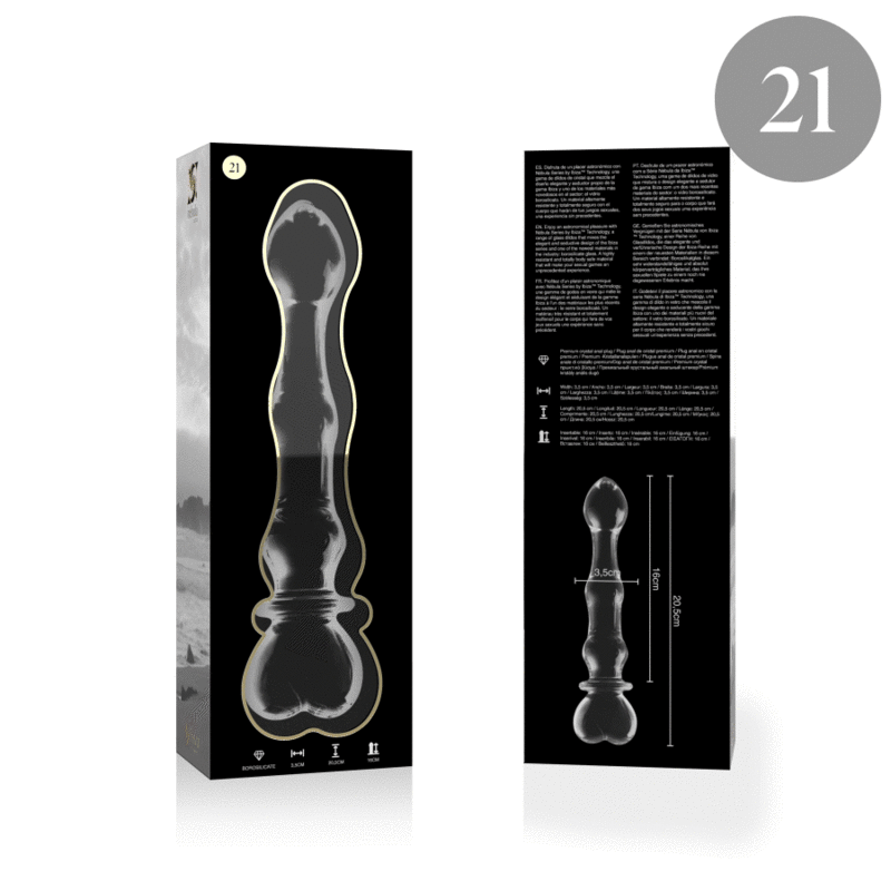 MODELO 21 DILDO CRISTAL BOROSILICATO TRANSPARENTE 20.5 CM -O- 3.5 CM DE LA MARCA NEBULA SERIES BY IBIZA