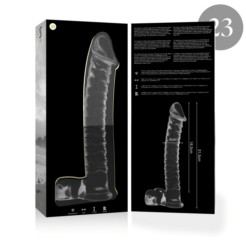 MODELO 23 DILDO CRISTAL BOROSILICATO TRANSPARENTE 21.5 CM -O- 4 CM DE LA MARCA NEBULA SERIES BY IBIZA