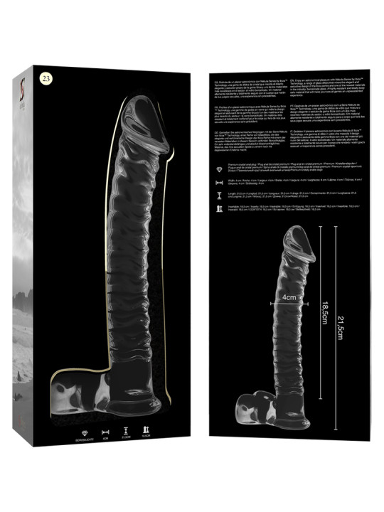 MODELO 23 DILDO CRISTAL BOROSILICATO TRANSPARENTE 21.5 CM -O- 4 CM DE LA MARCA NEBULA SERIES BY IBIZA