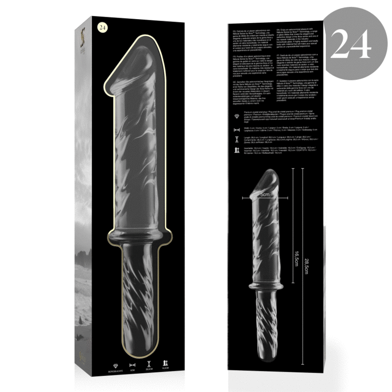 MODELO 24 DILDO CRISTAL BOROSILICATO TRANSPARENTE 28.5 CM -O- 5 CM DE LA MARCA NEBULA SERIES BY IBIZA