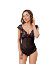 BODY ENCAJE NEGRO TRANSPARENTE LAZO ROSA CORSETTI DE LA MARCA LIVCO CORSETTI BODIES