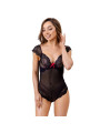 BODY ENCAJE NEGRO TRANSPARENTE LAZO ROSA CORSETTI DE LA MARCA LIVCO CORSETTI BODIES