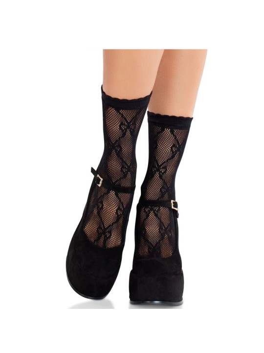 LEG AVENUE CALCETINES ENCAJE LAZO NEGRO TOBILLEROS SEXY DE LA MARCA LEG AVENUE HOSIERY