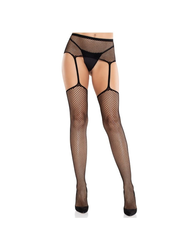 MEDIAS DE ENCAJE CON PORTALIGAS Y CRUZ TRASERA NEGRO DE LA MARCA LEG AVENUE HOSIERY