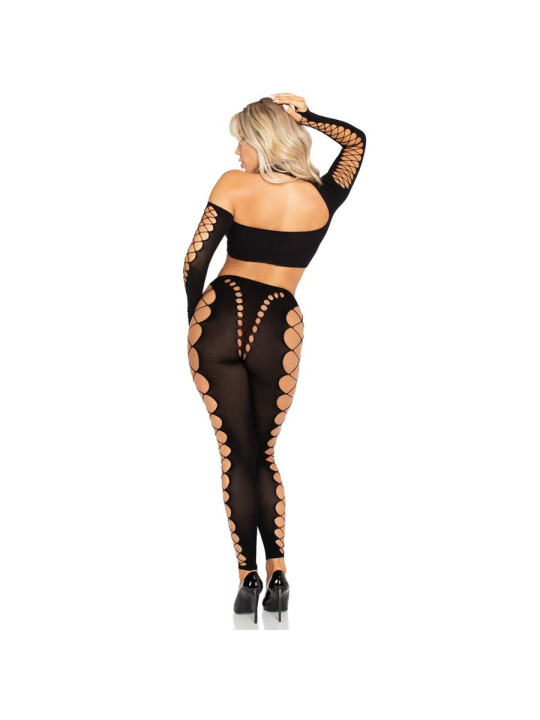 LEG AVENUE CROP TOP Y LEGGINGS CUT-OUT SIN COSTURAS NEGRO DE LA MARCA LEG AVENUE SETS