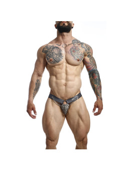 JOCKSTRAP PIEL SINTÉTICA CON CADENA SOPORTE MASCULINO GRIS DE LA MARCA MOB