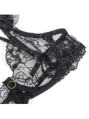 CONJUNTO LENCERÍA ENCAJE NEGRO CON LIGUERO TALLA S/M DE LA MARCA SUBBLIME SETS