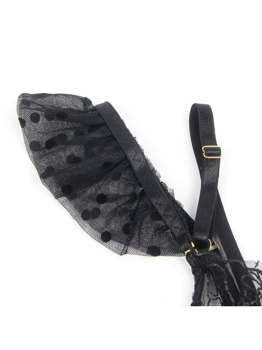 CONJUNTO LENCERÍA ENCAJE NEGRO CON LIGUERO TALLA S/M DE LA MARCA SUBBLIME SETS