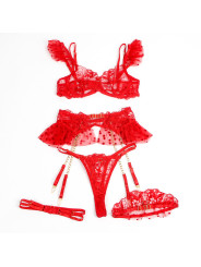 CONJUNTO LENCERÍA ENCAJE ROJO SUJETADOR LIGUERO SUBBLIME DE LA MARCA SUBBLIME SETS